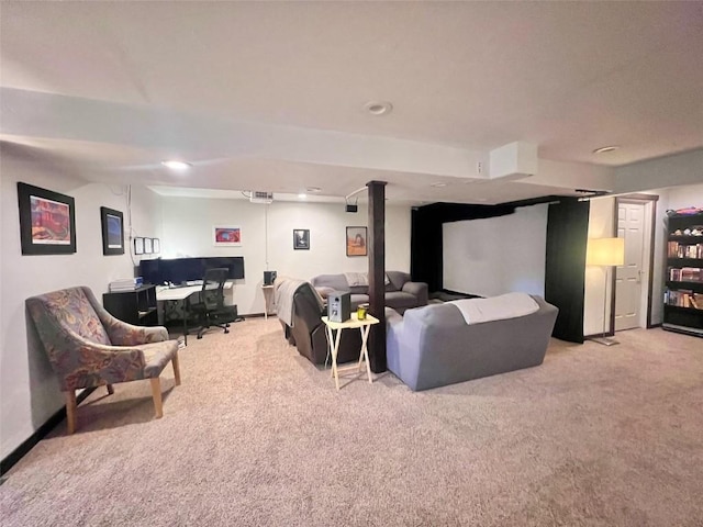 158 Oak Ridge Cir, Oak Creek, CO 80467 - living room with light carpet and an office area