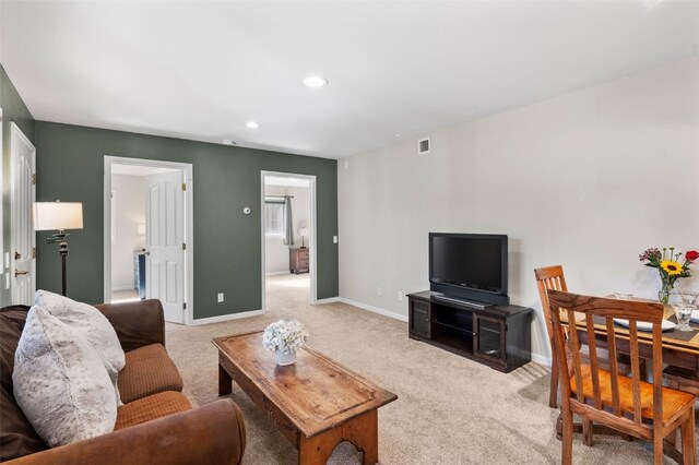481 Marmot Cir, Silverthorne, CO 80498 - living room featuring baseboards, recessed lighting, visible vents, and light colored carpet