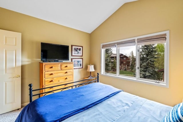 2840 Kitzbuhel Ct Unit 2, Steamboat Springs, CO 80487 - carpeted bedroom with multiple windows and lofted ceiling