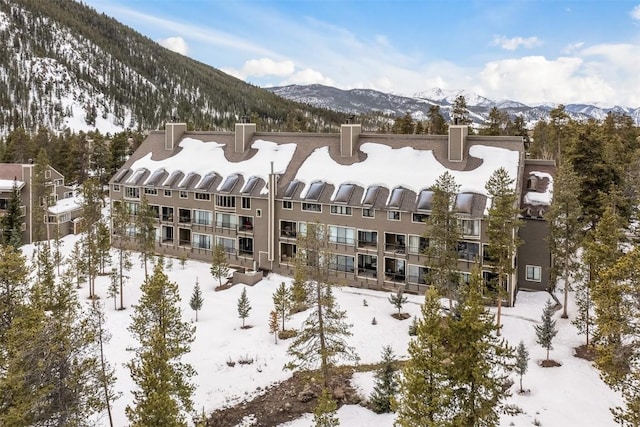 snow covered property featuring a mountain view