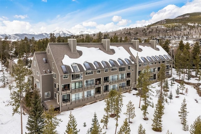 snow covered property featuring a mountain view