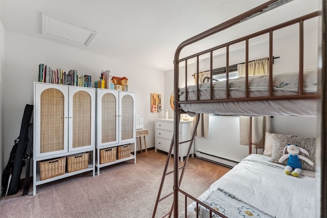 336 N Chipmunk Cir, Silverthorne, CO 80498 - carpeted bedroom with a baseboard radiator and attic access