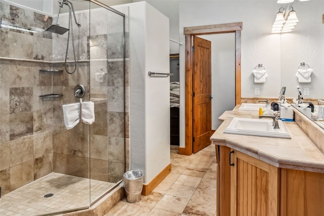 180 Emmett Lode Rd, Breckenridge, CO 80424 - bathroom with double vanity, a shower stall, tile patterned flooring, and a sink