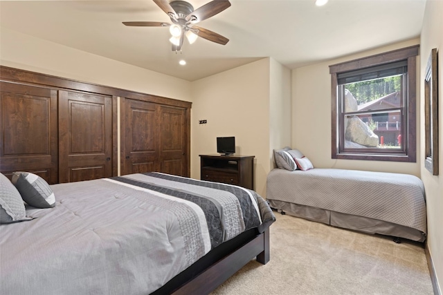 799 Independence Rd Unit 799, Keystone, CO 80435 - bedroom with light carpet, ceiling fan, and recessed lighting