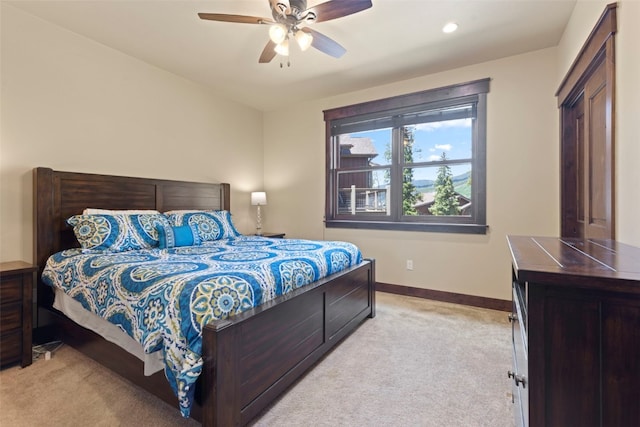 799 Independence Rd Unit 799, Keystone, CO 80435 - bedroom with light colored carpet, ceiling fan, and recessed lighting