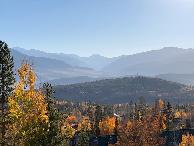 view of mountain feature with a view of trees