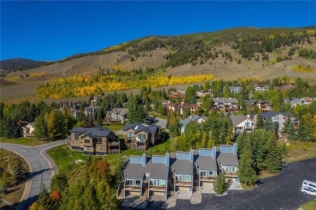 aerial view with a mountain view and a residential view