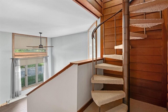 2495/2497 Val Disere Cir, Steamboat Springs, CO 80487 - stairway featuring a ceiling fan and wood finished floors