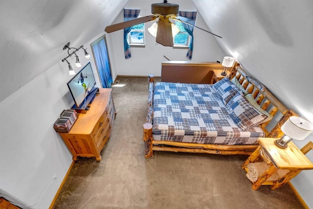 216 Ambush Ln, Jefferson, CO 80456 - carpeted bedroom featuring lofted ceiling and a ceiling fan