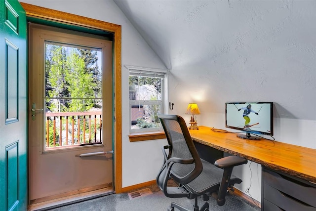 216 Ambush Ln, Jefferson, CO 80456 - home office with lofted ceiling and baseboards