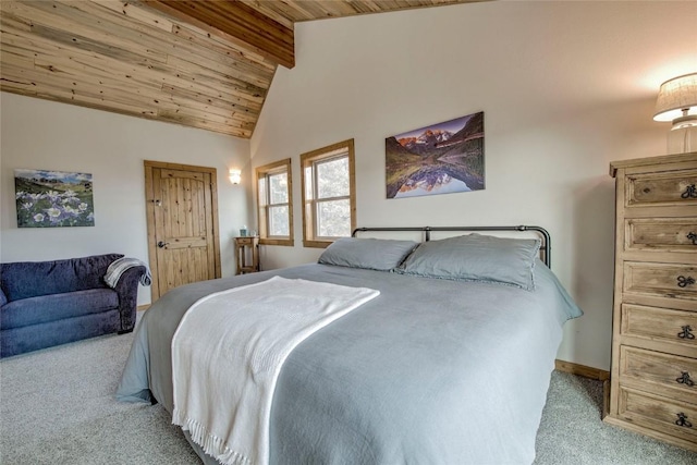 3222 Middle Fork Vis, Fairplay, CO 80440 - carpeted bedroom with wood ceiling with exposed beams, baseboards, and high vaulted ceiling