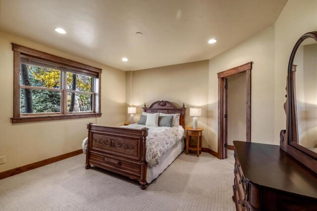 1138 Longview Cir, Steamboat Springs, CO 80487 - bedroom featuring light carpet, baseboards, and recessed lighting