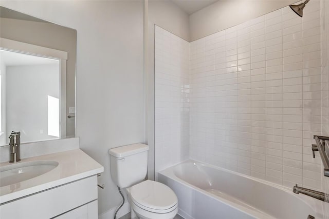 full bath with toilet, vanity, and shower / bathing tub combination