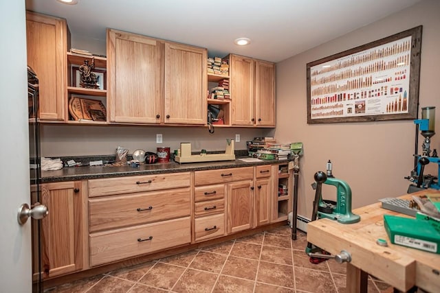 420 County Road 64, Craig, CO 81625 - kitchen featuring open shelves, dark countertops, light brown cabinets, tile patterned floors, and recessed lighting