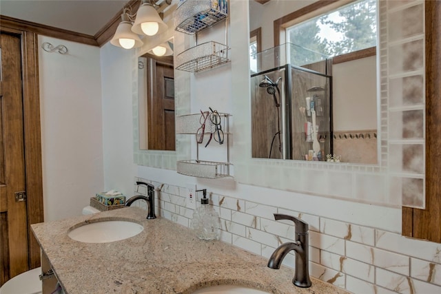 14 Rock Springs Rd, Breckenridge, CO 80424 - full bath with decorative backsplash, double vanity, a shower, and toilet