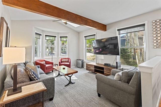 211 S High St, Breckenridge, CO 80424 - carpeted living room with lofted ceiling with beams