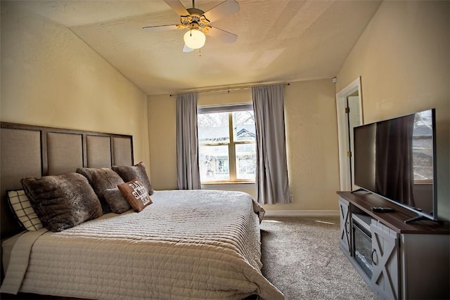 856 Kingdom Dr Unit 856, Breckenridge, CO 80424 - carpeted bedroom featuring vaulted ceiling, baseboards, and a ceiling fan