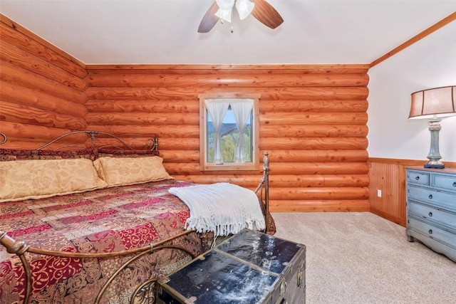 126 E 1st St, Oak Creek, CO 80467 - bedroom with carpet floors, a wainscoted wall, and ceiling fan