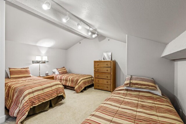 1724 Ski Time Square Dr Unit R5, Steamboat Springs, CO 80487 - bedroom featuring lofted ceiling, carpet floors, a textured ceiling, and rail lighting