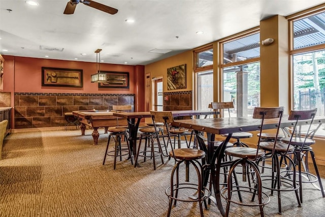 140 Ida Belle Dr Unit 8178, Keystone, CO 80435 - carpeted dining area with a wainscoted wall, recessed lighting, and a ceiling fan
