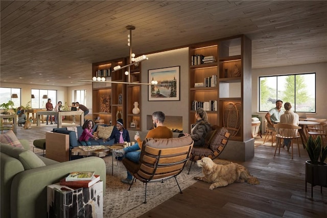 1550 Amble Dr Unit 402, Steamboat Springs, CO 80487 - sitting room featuring wood finished floors, wooden ceiling, and a chandelier