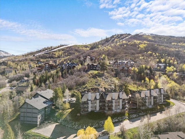 birds eye view of property featuring a mountain view