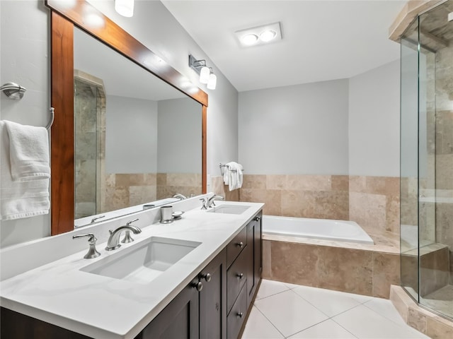 1521 Ski Hill Rd Unit 8424, Breckenridge, CO 80424 - bathroom featuring double vanity, a bath, tile patterned flooring, and a shower with door