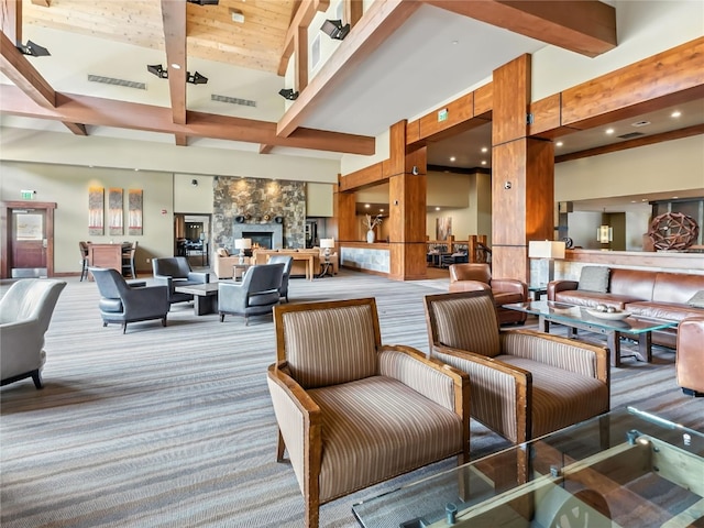 1521 Ski Hill Rd Unit 8424, Breckenridge, CO 80424 - lobby with beamed ceiling and recessed lighting