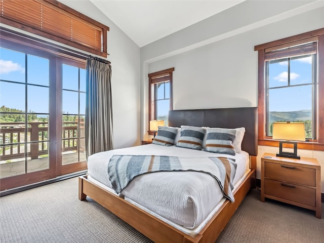 1521 Ski Hill Rd Unit 8424, Breckenridge, CO 80424 - bedroom with lofted ceiling, carpet, and access to outside