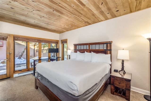 1203 W Keystone Rd Unit 2709, Keystone, CO 80435 - bedroom featuring baseboards, carpet, access to exterior, and wooden ceiling