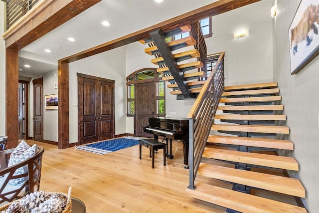 228 Cottonwood Cir, Breckenridge, CO 80424 - foyer with stairs, recessed lighting, and wood finished floors