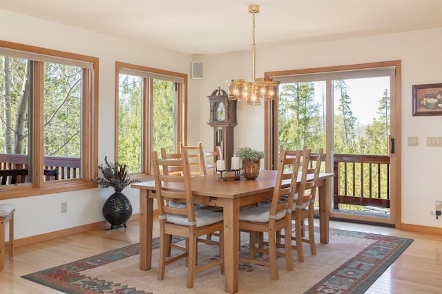 440 Gcr 466, Grand Lake, CO 80447 - dining space with a chandelier, wood finished floors, and baseboards