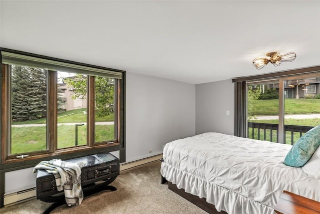 2515 Apres Ski Way Unit 5, Steamboat Springs, CO 80487 - bedroom featuring a baseboard heating unit, access to outside, and carpet