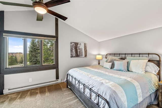 2515 Apres Ski Way Unit 5, Steamboat Springs, CO 80487 - bedroom with baseboard heating, vaulted ceiling, carpet flooring, and baseboards