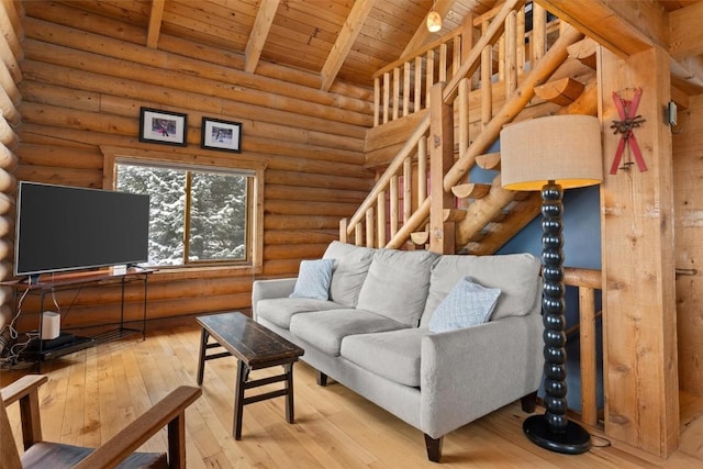 625 Amethyst Dr, Steamboat Springs, CO 80487 - living room with wooden ceiling, log walls, and hardwood / wood-style flooring