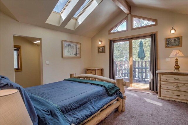 61 Pine Cir, Breckenridge, CO 80424 - carpeted bedroom featuring access to outside and lofted ceiling with skylight