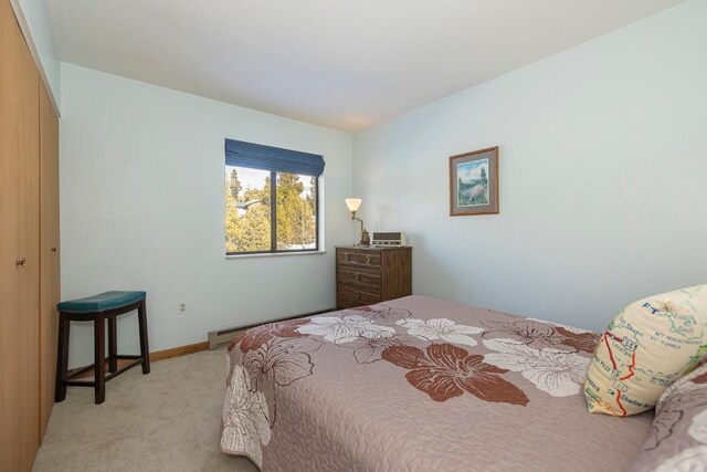 122 Gcr 442 Unit 2B, Grand Lake, CO 80447 - bedroom with a baseboard heating unit, light carpet, and a closet