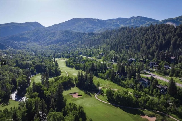 971 Steamboat Blvd, Steamboat Springs, CO 80487 - aerial view of property's location with a heavily wooded area, a mountainous background, and a golf course
