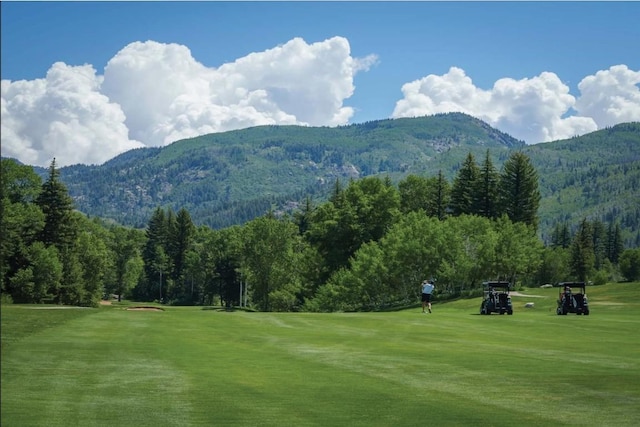 971 Steamboat Blvd, Steamboat Springs, CO 80487 - view of community featuring a mountain view, a view of trees, view of golf course, and a lawn