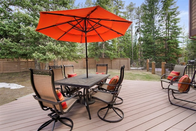 112 N Pine St, Breckenridge, CO 80424 - wooden terrace featuring a fenced backyard and outdoor dining area
