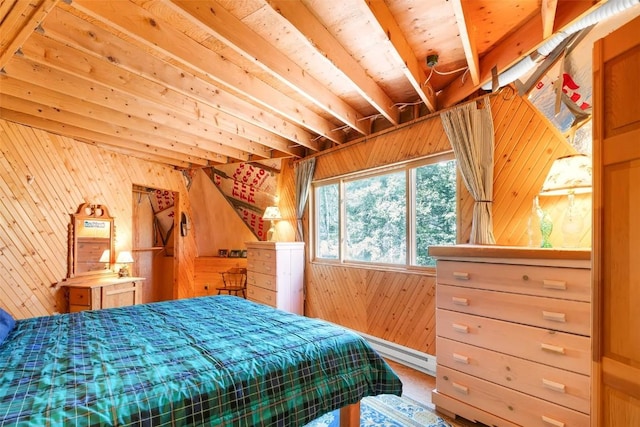 902 Hawk Way, Como, CO 80456 - bedroom featuring wood walls and a baseboard radiator