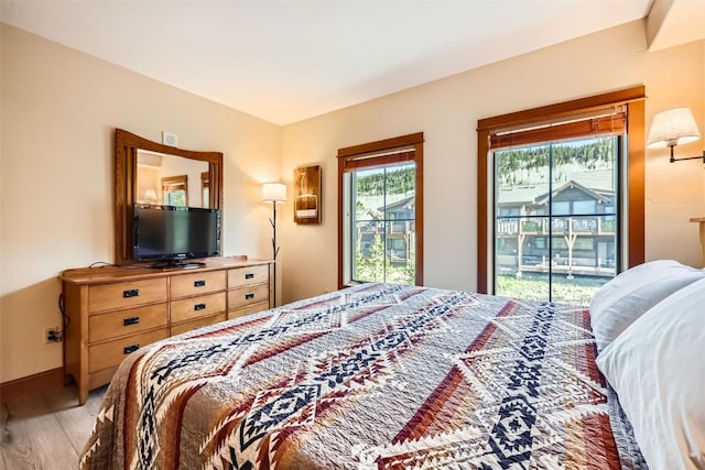 22787 US Highway 6 Unit 313, Keystone, CO 80435 - bedroom featuring light wood-style floors, access to outside, and baseboards