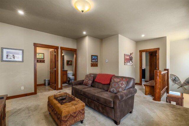 1532 Moraine Cir Unit 40, Steamboat Springs, CO 80487 - living area with light carpet, baseboards, and recessed lighting