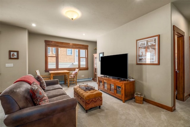 1532 Moraine Cir Unit 40, Steamboat Springs, CO 80487 - living room with recessed lighting, baseboards, light colored carpet, and baseboard heating
