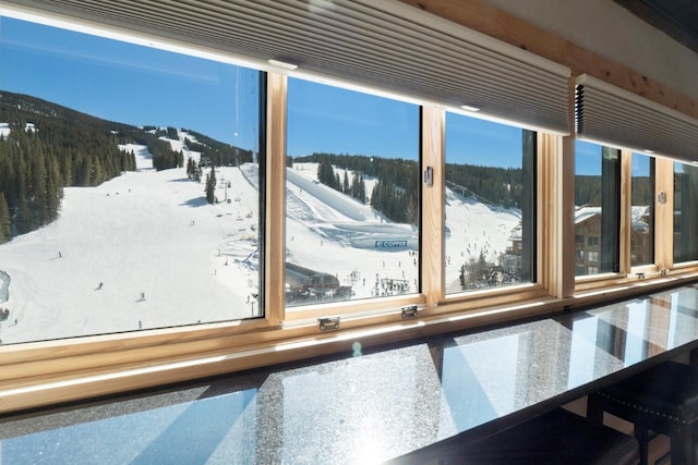 interior space with a mountain view