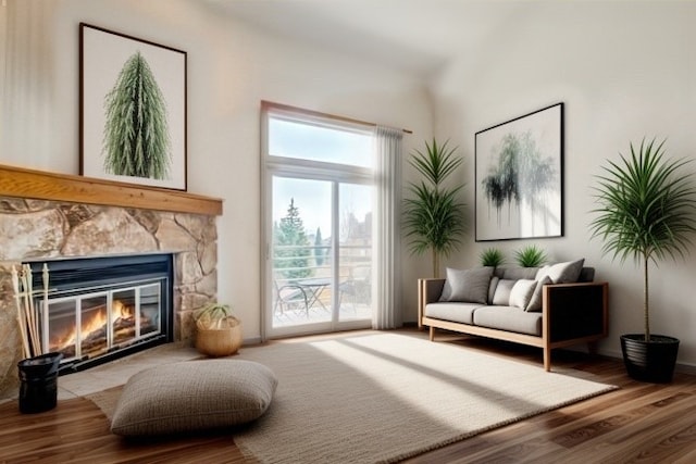 sitting room featuring wood finished floors and a fireplace
