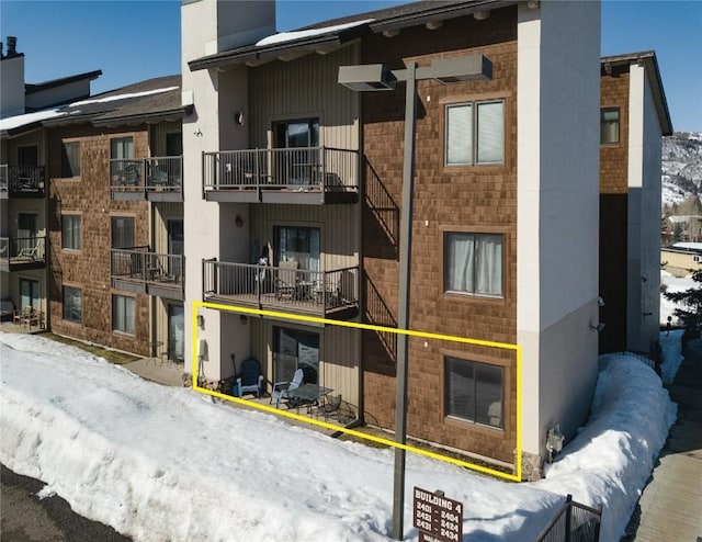 view of snow covered building