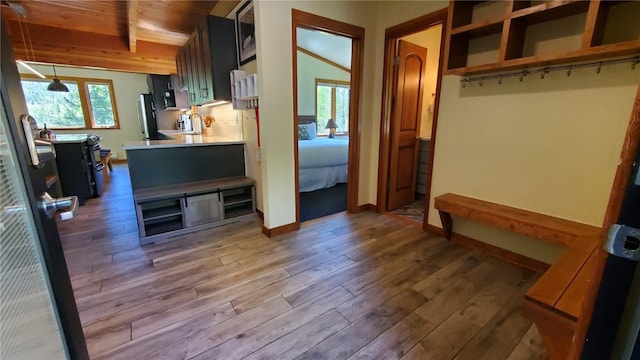 620 Tennis Club Rd Unit 1337, Keystone, CO 80435 - mudroom featuring wood finished floors and a wooden ceiling with exposed beams
