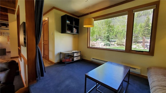 620 Tennis Club Rd Unit 1337, Keystone, CO 80435 - carpeted living area featuring a baseboard radiator and baseboards