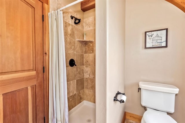 51193 Smith Creek Park Rd, Steamboat Springs, CO 80487 - full bath featuring a stall shower, toilet, and baseboards